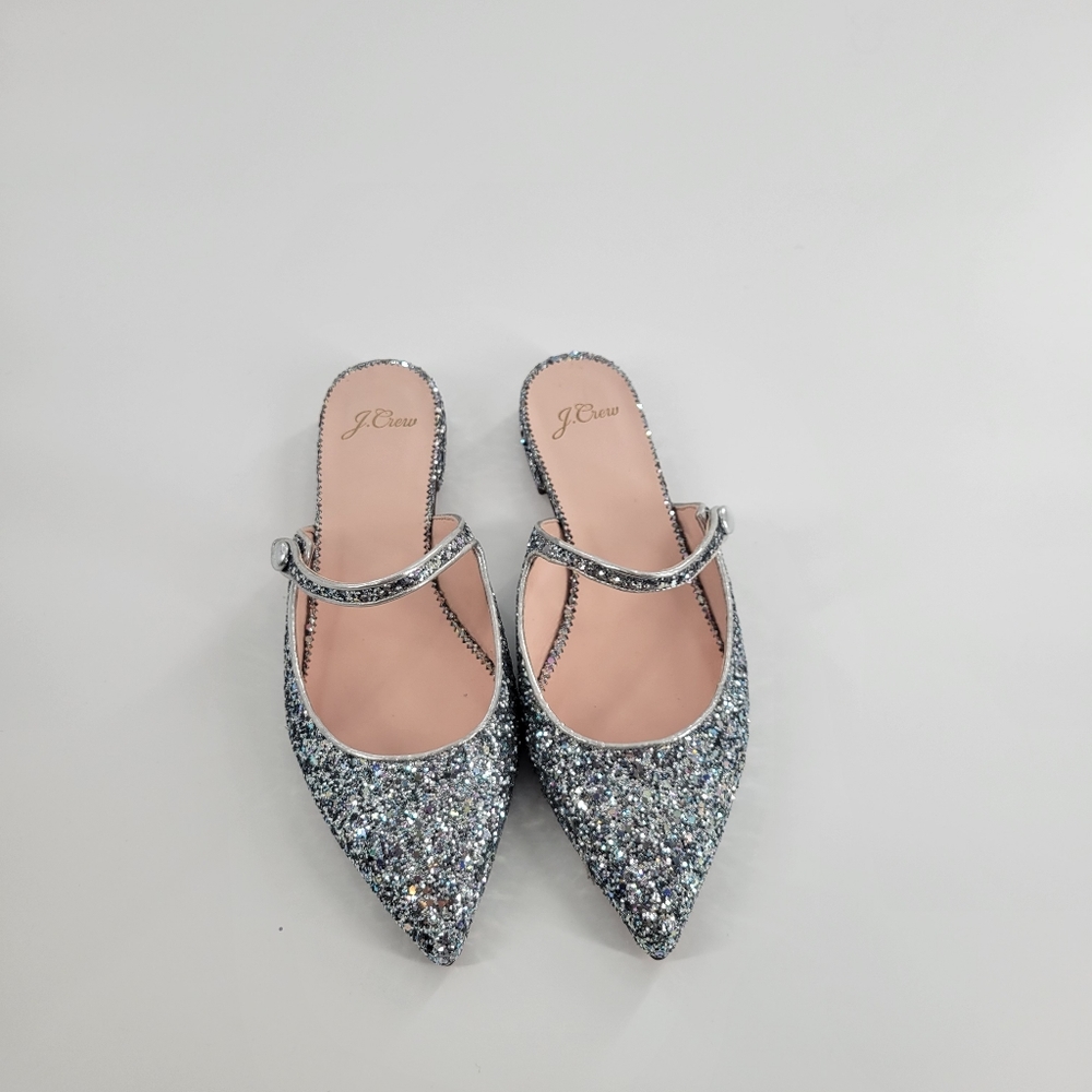 J. Crew Glittery Silver Flats with Strap - Picture 2 of 6